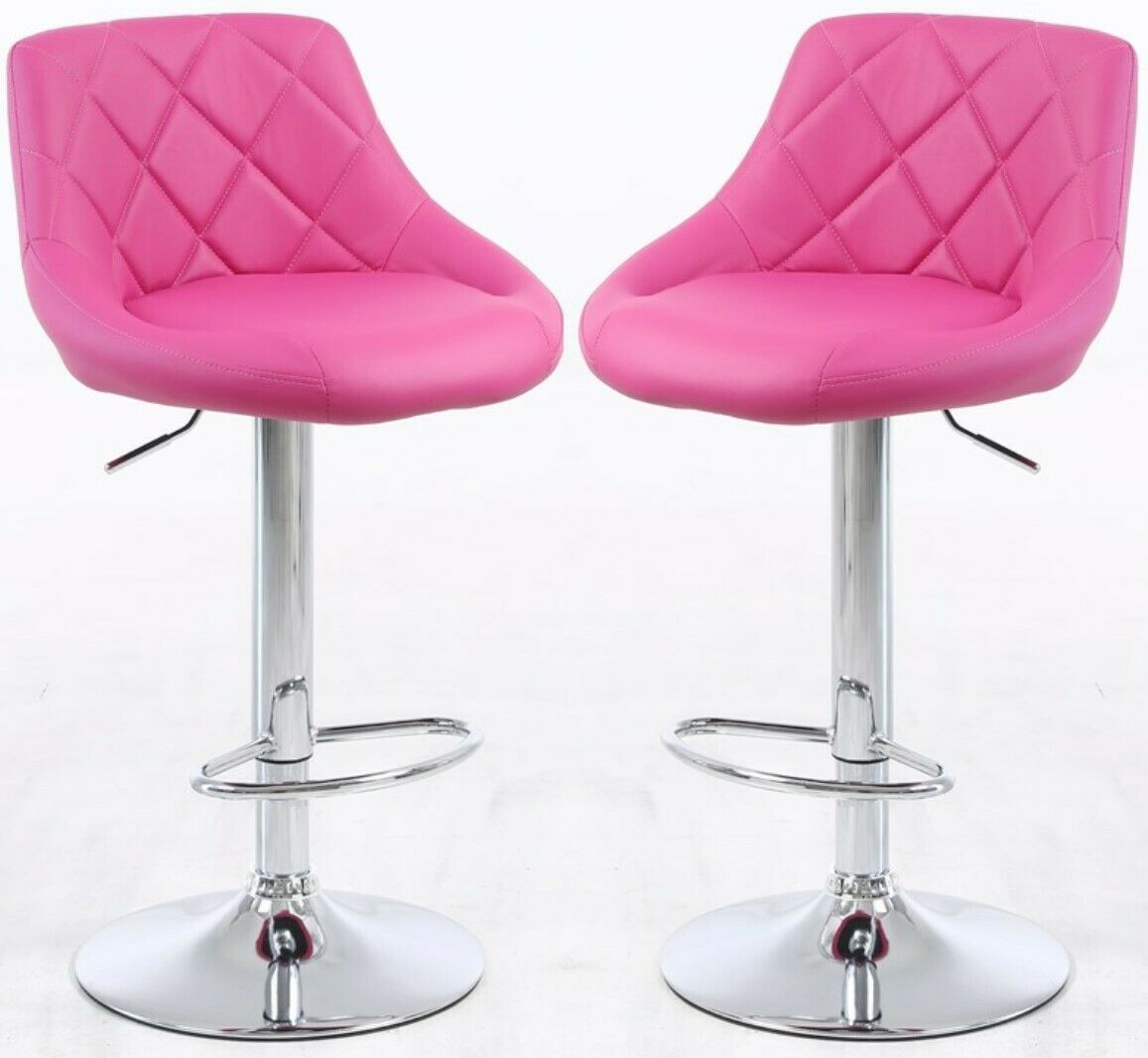 2×BRIGHT PINK Bar Stools Leather Chairs Breakfast Chairs Swivel Gas Lift Kitchen (BRIGHT PINK)