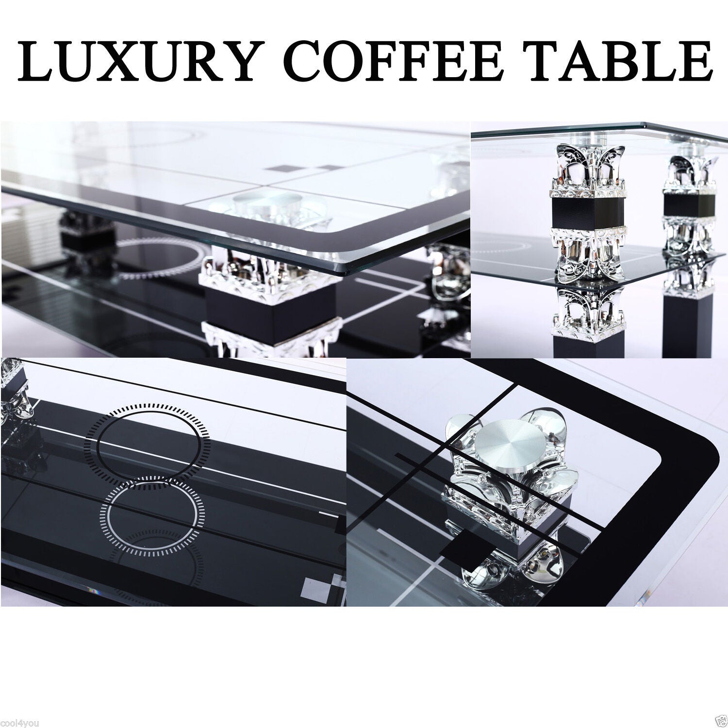 Lux Coffee Tables BlackWith Shelf Rectangle Modern Contemporary For Living Room