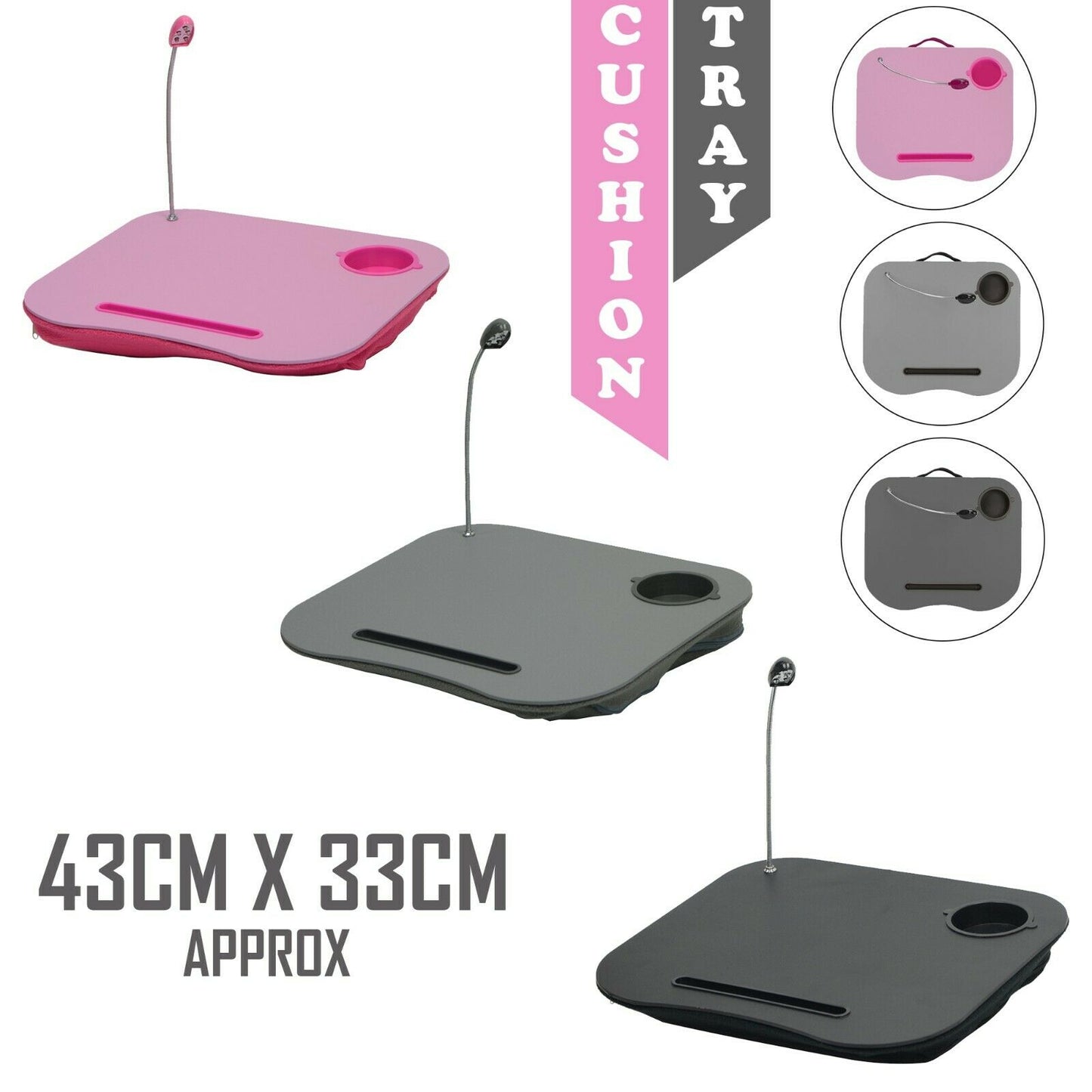 Laptop Tray Lap Desk Cushioned Portable Computer Reading LED Light Work Station