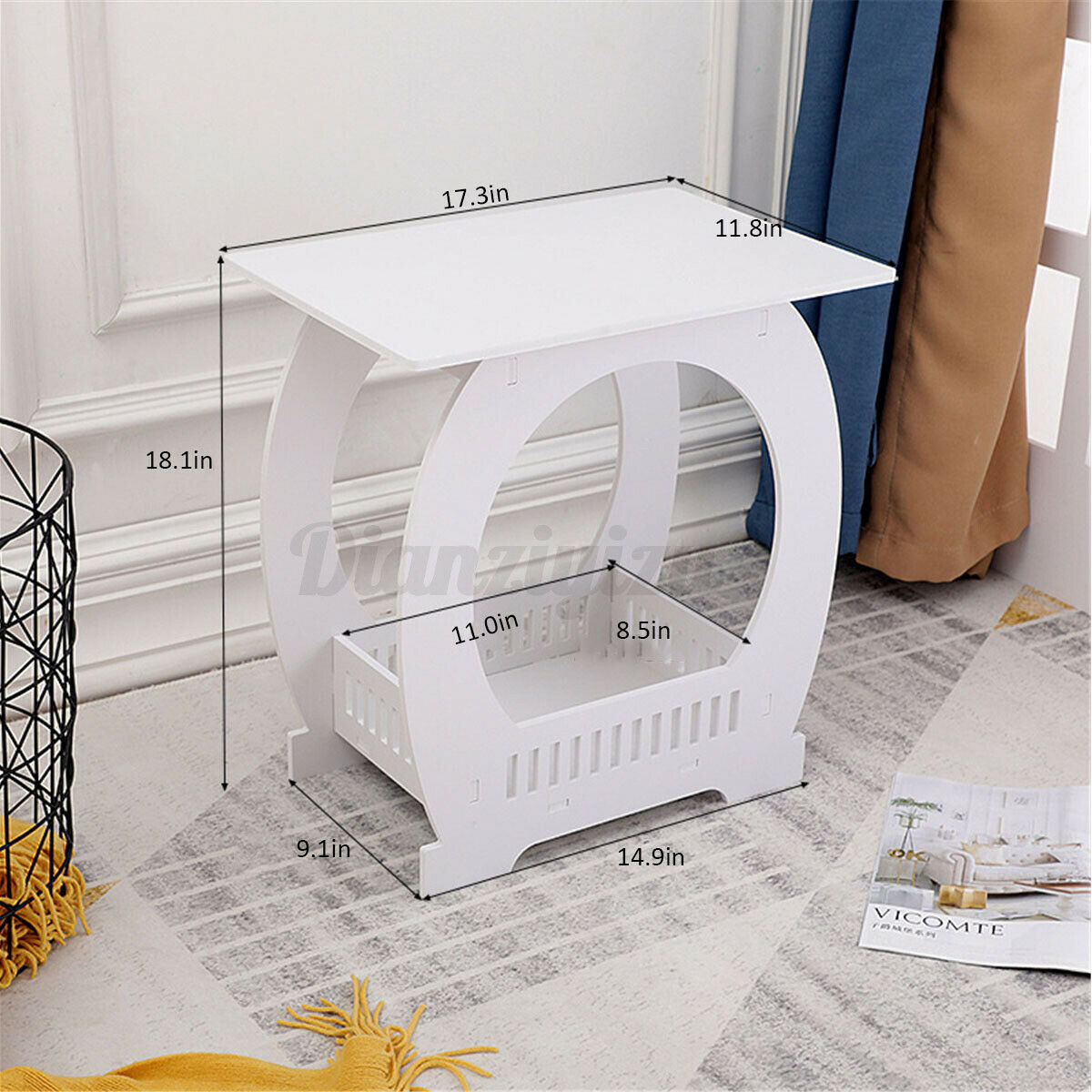 Small Side End Coffee Table Beside lamp Stand Nightstand w/ Storage Shelf White