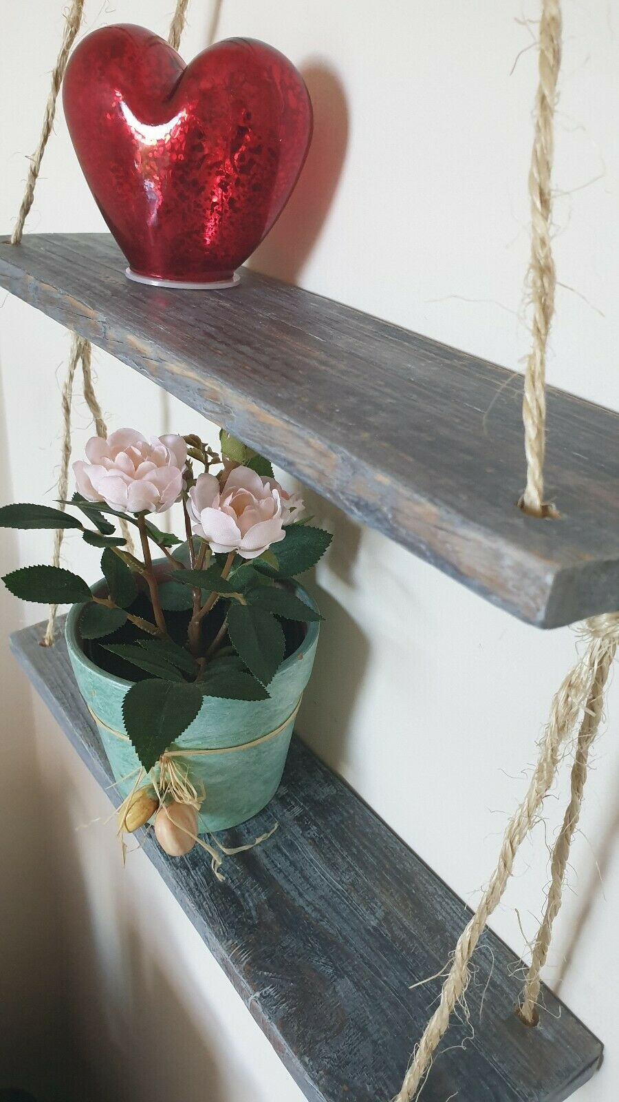 Rustic Vintage Shelves Handmade Wooden Natural Wood Floating Hanging Rope Shelf