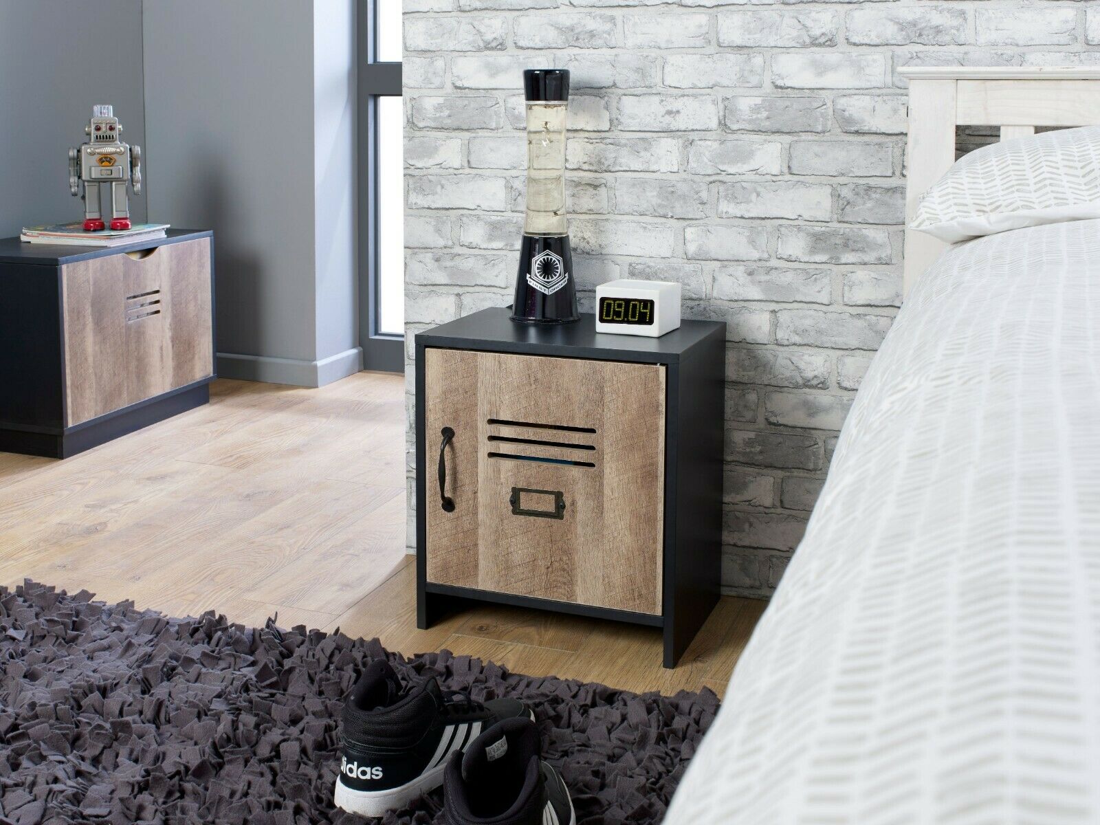 Industrial Style Bedroom Storage Furniture Black Wardrobe Bedside Cabinet Drawer
