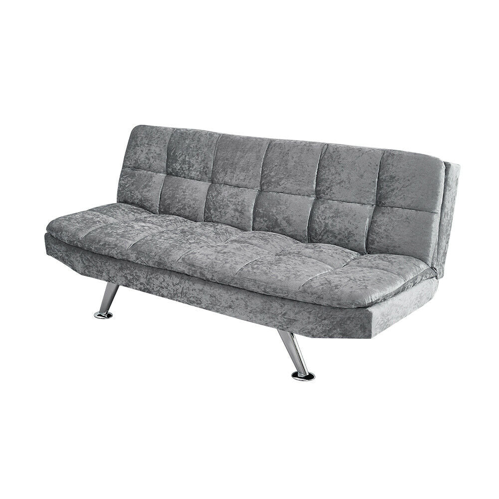 3 Seater Silver Velvt Fabirc Click-Clack Sofa Bed Recliner Sofabed Living Room