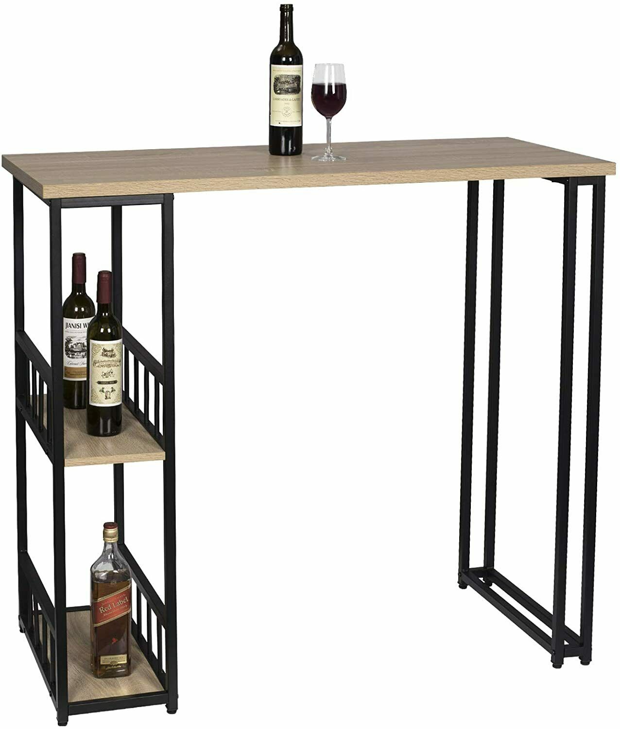Bar Table Bistro Table MDF Metal Dining Table with 2-Tier Storage Rack Shelves