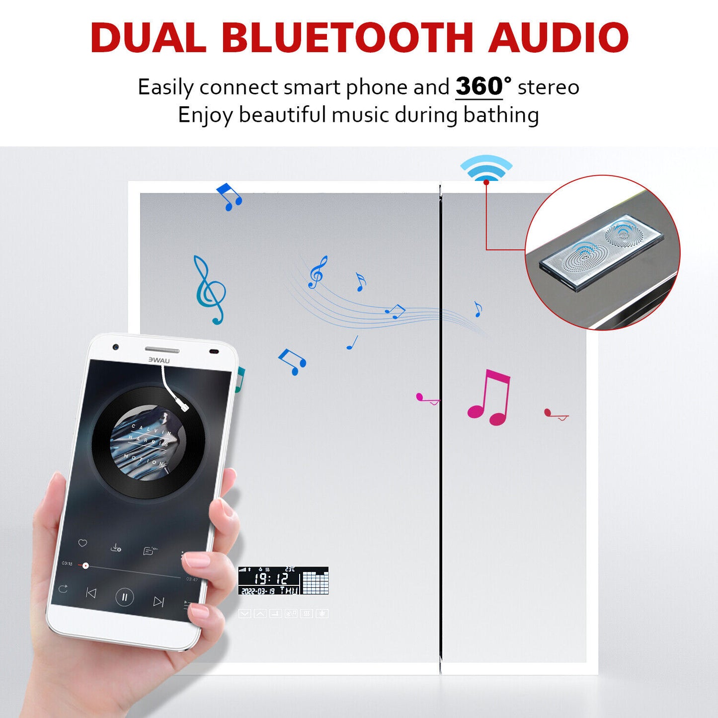 LED Bathroom Mirror Cabinet With Bluetooth Socket Demister 3 Color Light 600x630
