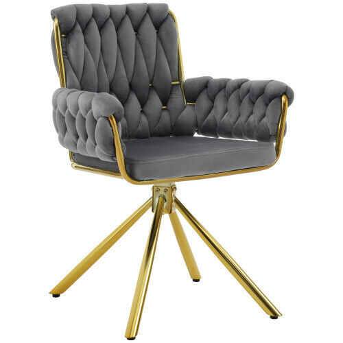 Set of 2 Velvet Dining Chair Swivel Chair Upholstered Armchair w/ Metal Legs HT