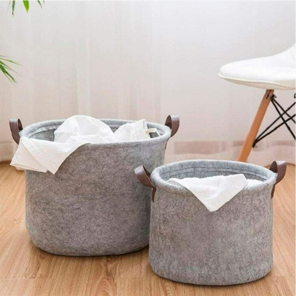 Grey Felt Storage Basket Bin with Handle Bedroom Closet Clothing Toy Storage UK
