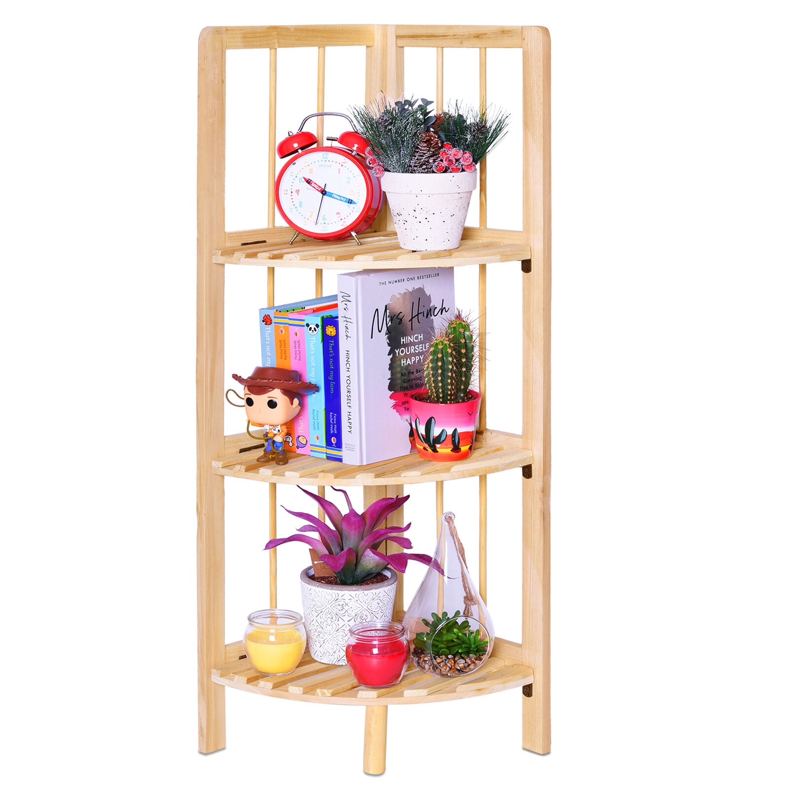 Corner Shelf/Shelving Rack Unit Display Stand Decoration Plants Natural Wood