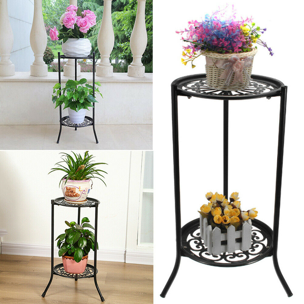 Plant Stand 2 Tier Metal Flower Pots Holder Rack Display Shelf Indoor Outdoor