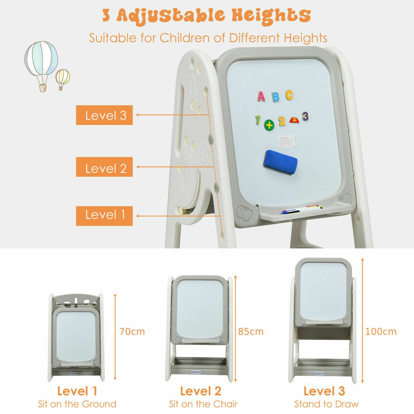 3-In-1 Kids Table & Chair Set Adjustable Drawing Board Toddler Art Easel Set