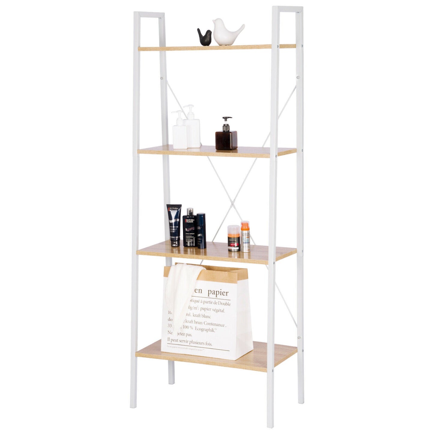 4-Tier Storage Rack Bookcase Display Plants Stand Shelf Metal Frame Ladder Shelf