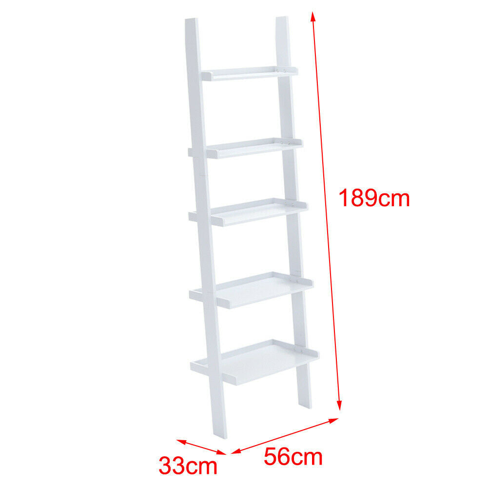5 Tiers Ladder Wall Shelf Bookcase Shelving MDF Wood Storage Display Stand Home