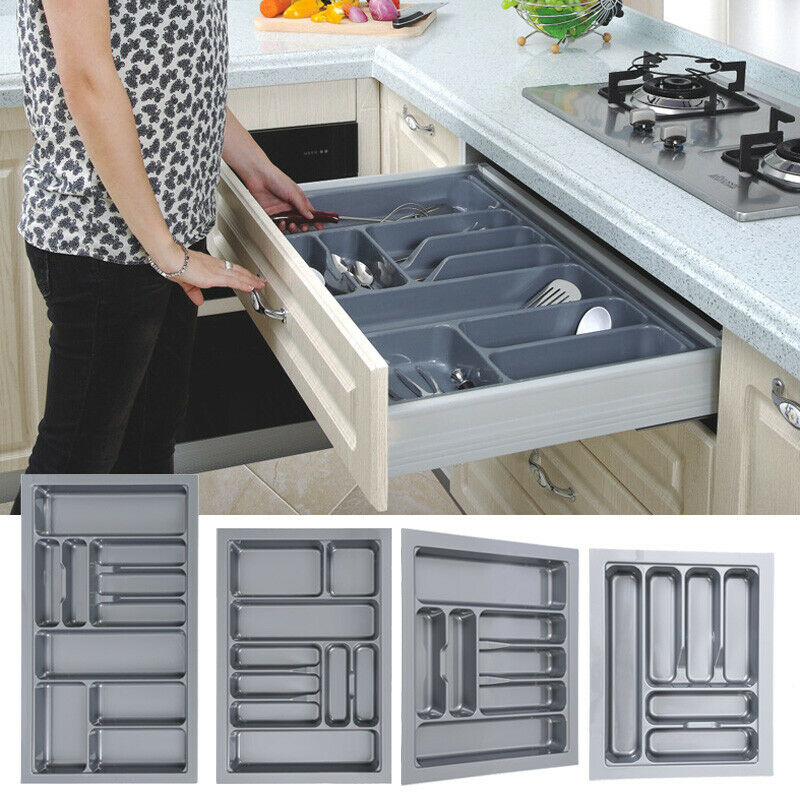 CUTLERY TRAY INSERT KITCHEN DRAWER QUALITY ABS BOX ORGANISER STORAGE GREY