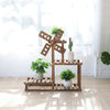 4 Tiers Flower Rack Wood Plant Stand Bonsai Display Shelf With Dutch Windmill