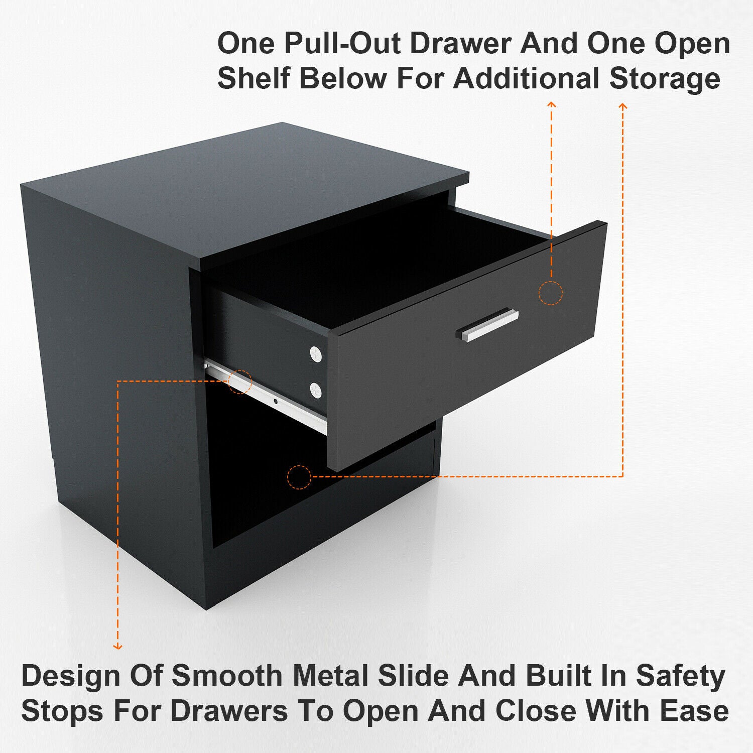 High Gloss Black Bedside Table Cabinet Storage with Drawer Bedroom Furniture UK