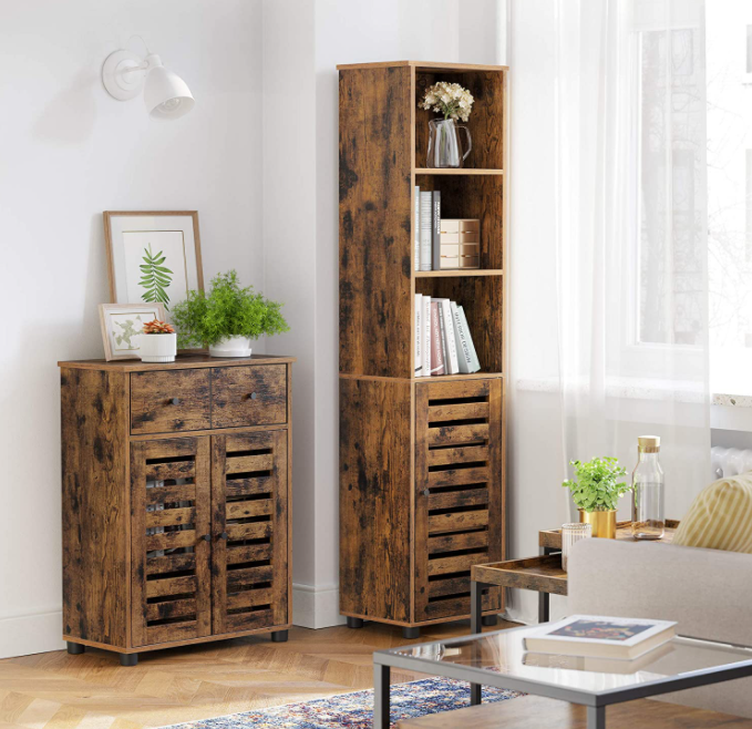 Tall Rustic Cabinet Vintage Industrial Style Storage Bathroom Display Cupboard