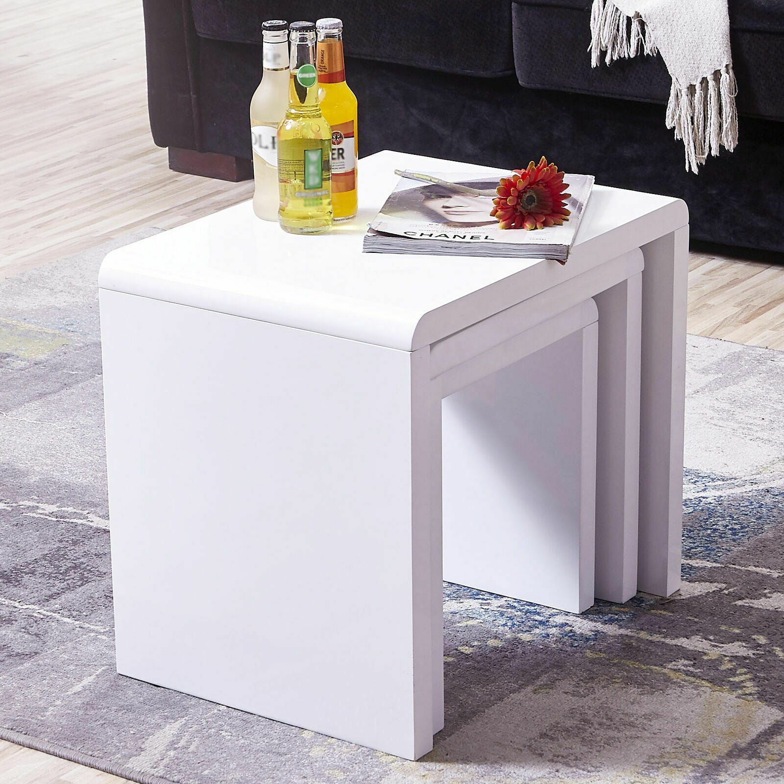 Modern Coffee Tea Table / High Gloss Nest Of 3 Table Set Living Room Furniture