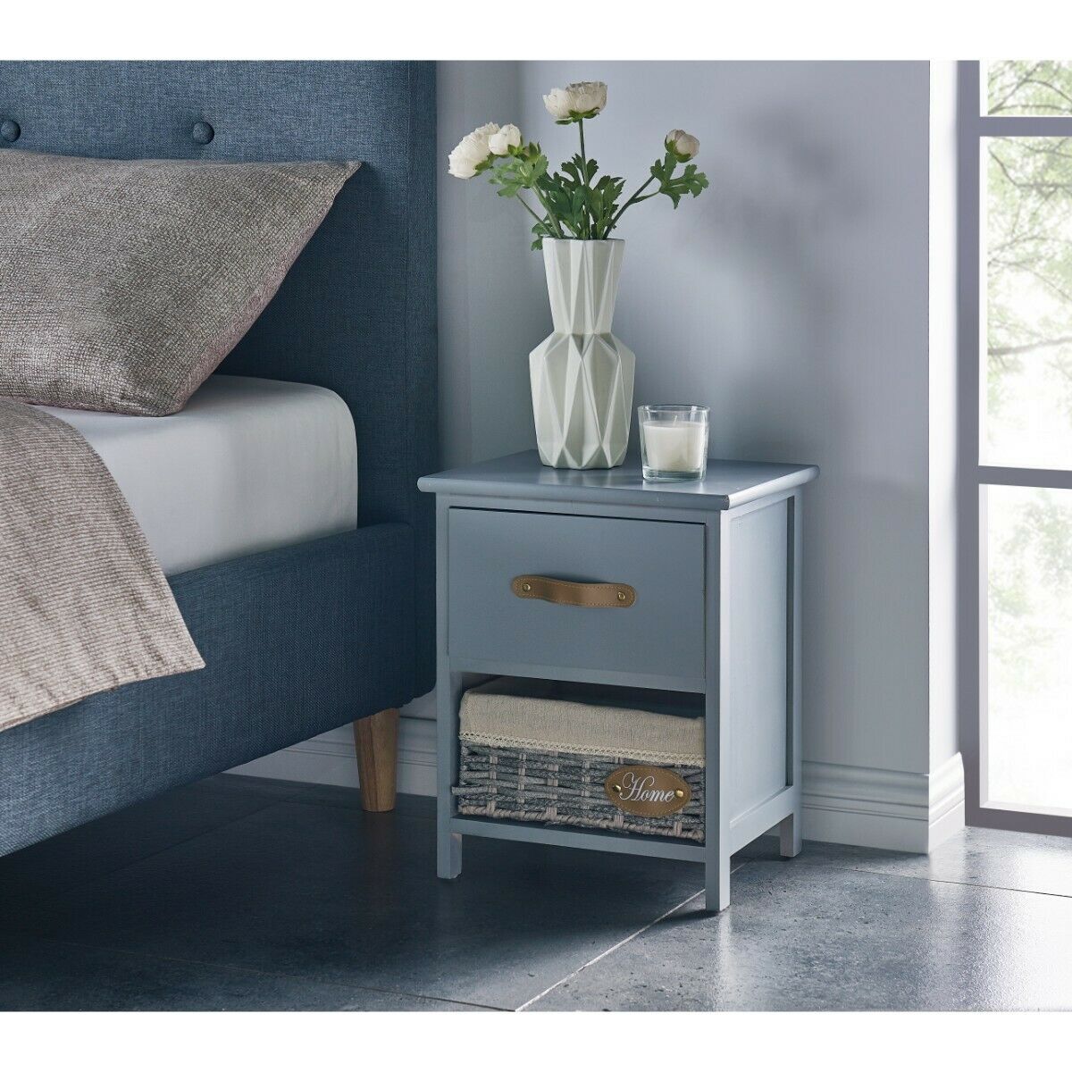 Bedside Bedroom Bathroom Table Cabinet Nightstand Storage Unit Wooden Wicker New