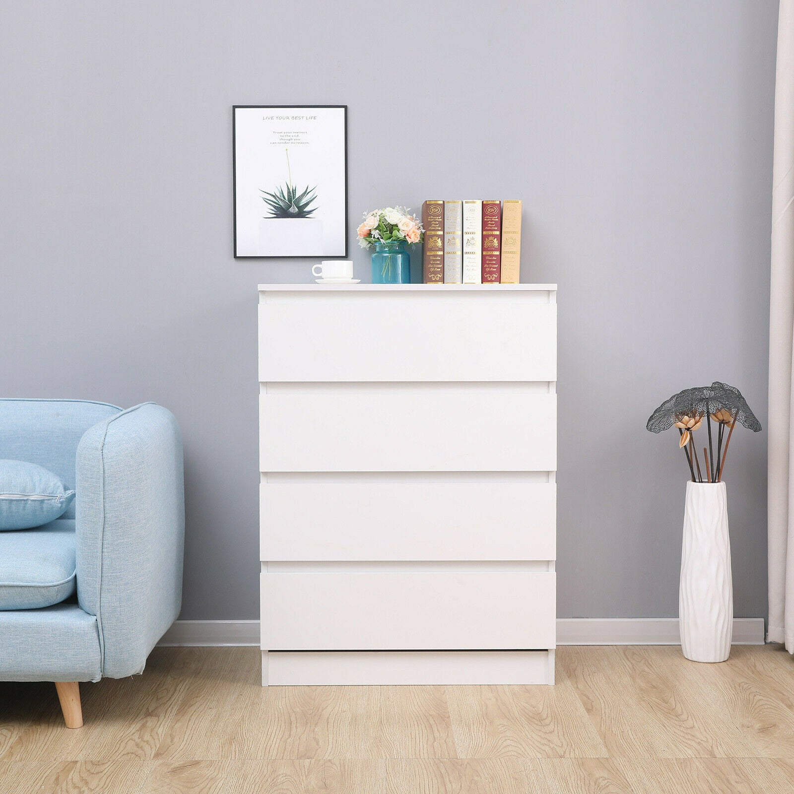 Modern Bedside Table Cabinet 2/3/4 Drawers Nightstand Storage Bedroom Furniture