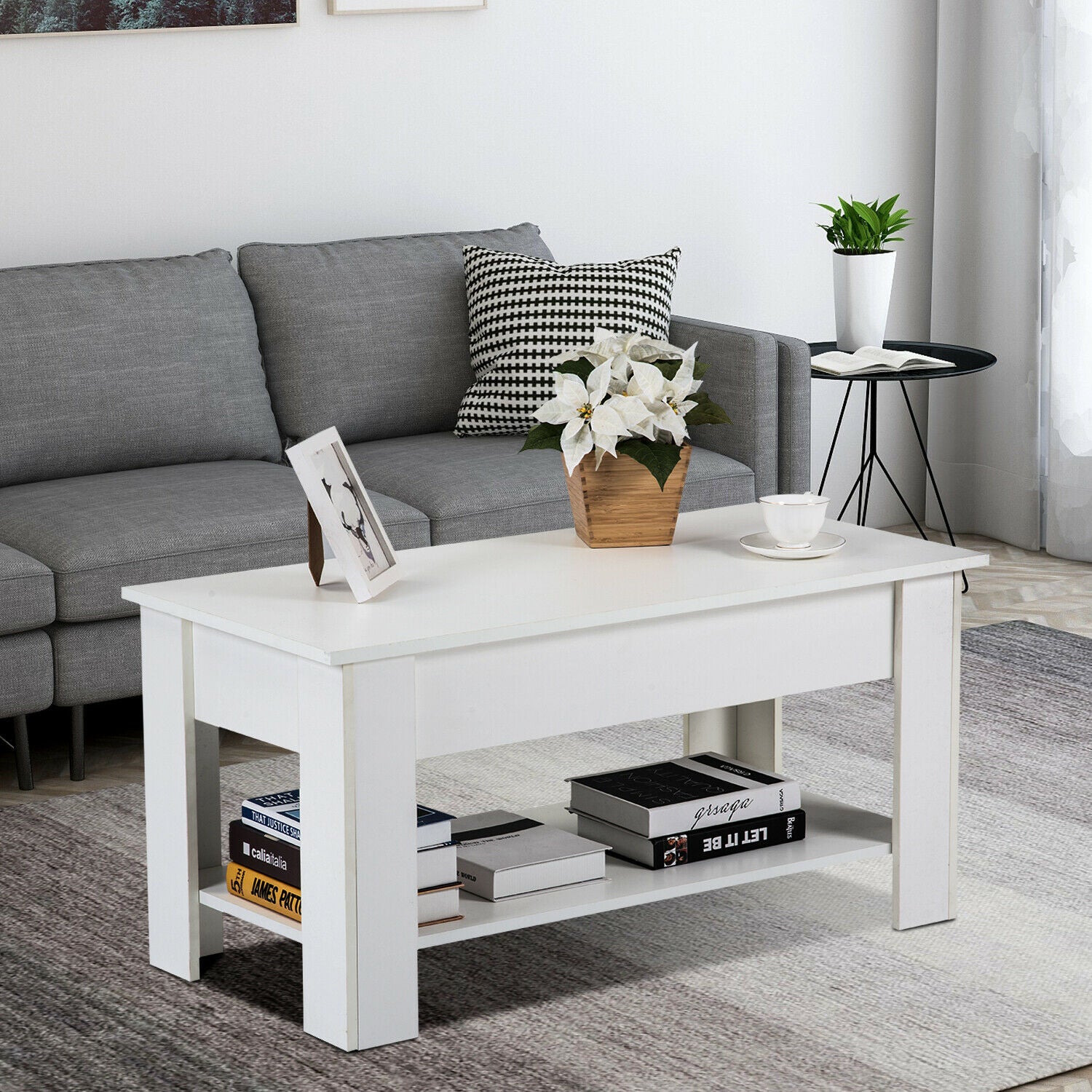Hydraulic Lift Up Coffee Tea Table End Table with Living Room 100cm Wodden