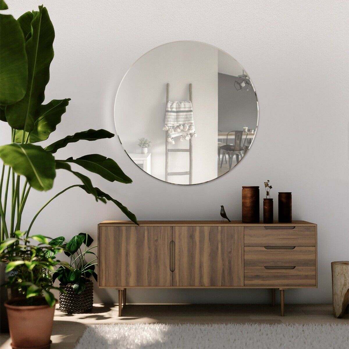 Large Round Mirror All Glass Frameless Silver Home Decor 2ft8 x 2ft8 80 X 80cm