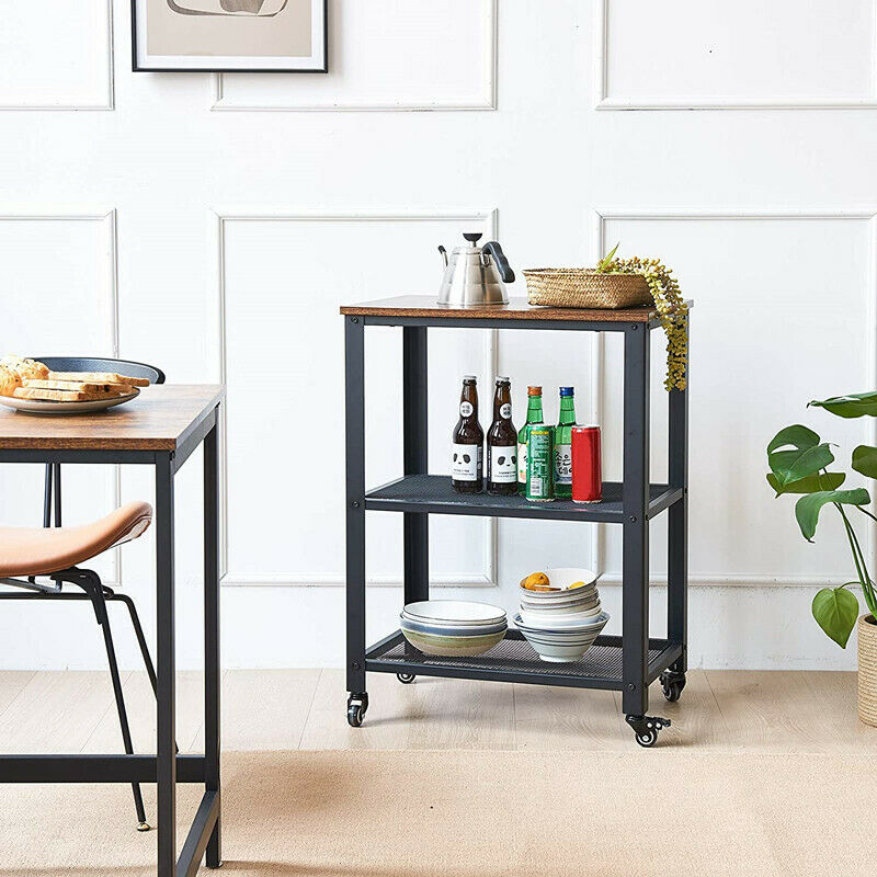 Sofa Side Table End Desk Coffee Table with Wheels & Storage Shelf for Livingroom