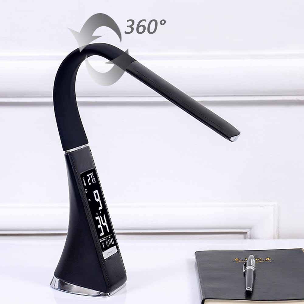 LED Dimmable Reading Bedside Lamp Table Desk Light Calendar Clock Touch