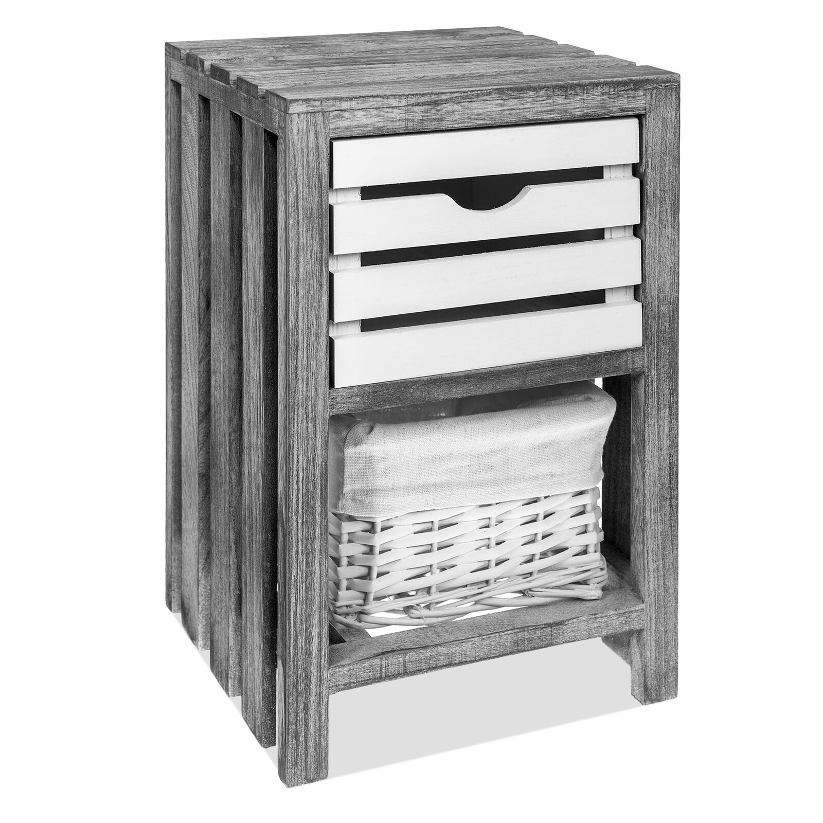 Bedside Table Unit Cabinet Wicker Basket Nightstand Drawer Storage Bathroom New