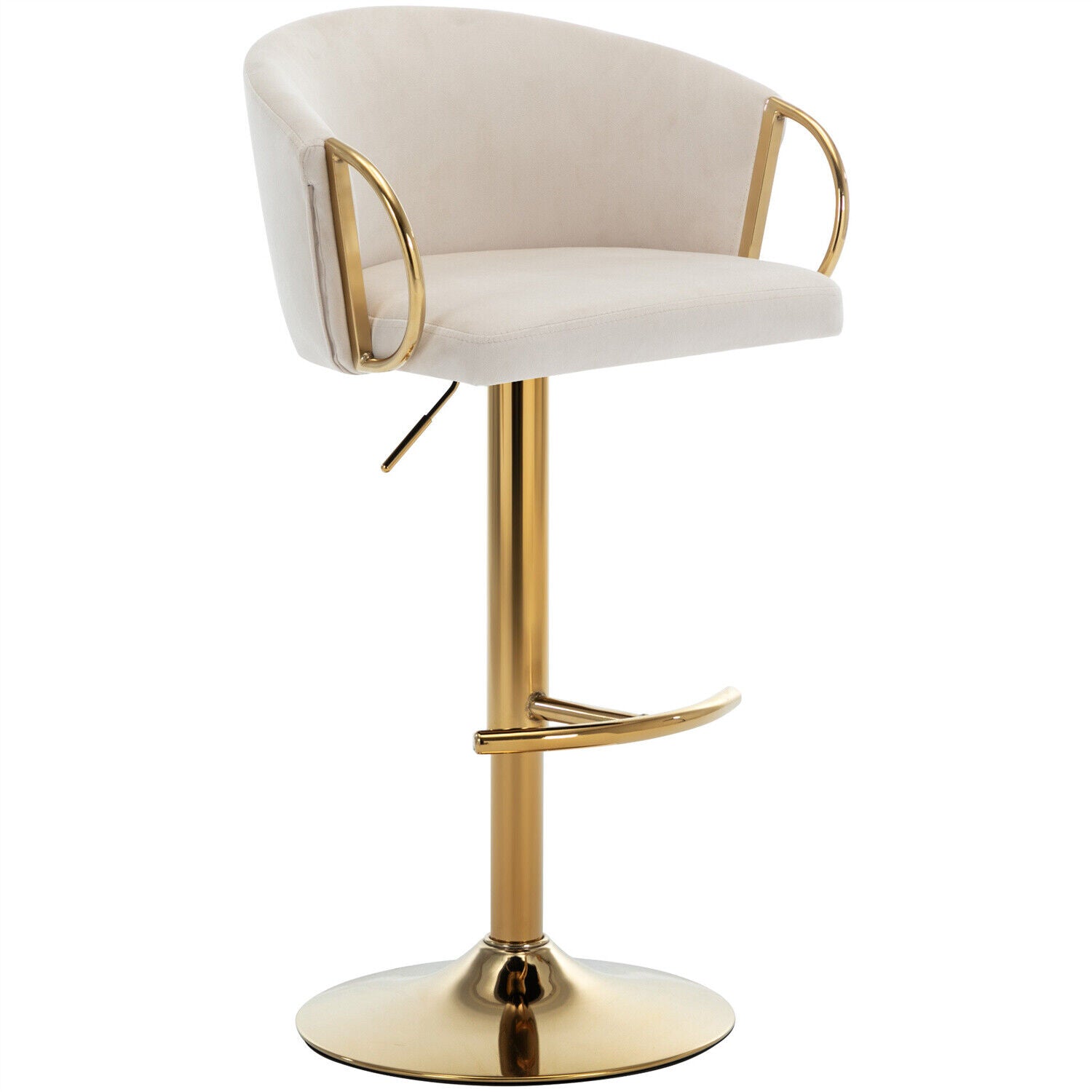 Bar Stools Set of 2 Adjustable Height Swivel Velvet Pub Bar Lounge Chairs Beige