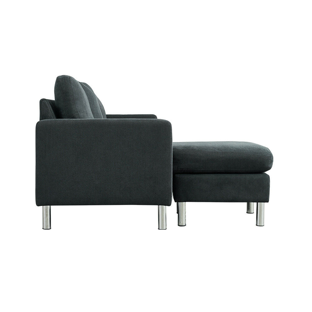 3 Seater Dark Grey Linen Fabric Corner Sofa Settee Armchair Couch with Footstool