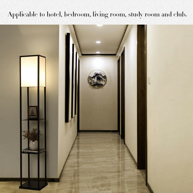 3-Tier Shelf Floor Lamp w/Shade Standing Light Open Shelves Storage Living Room