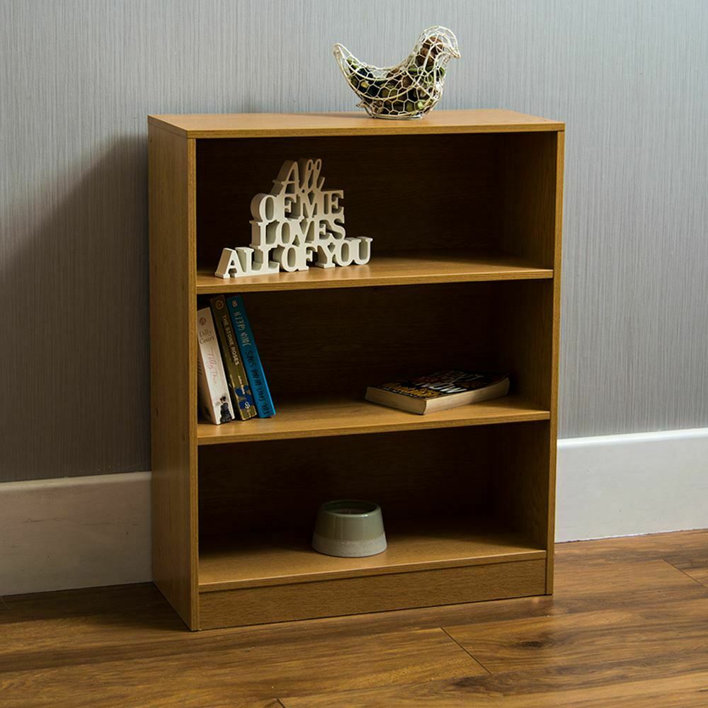 Cambridge 3 Tier Low Bookcase Display Shelving Storage Unit Wood Stand Shelves