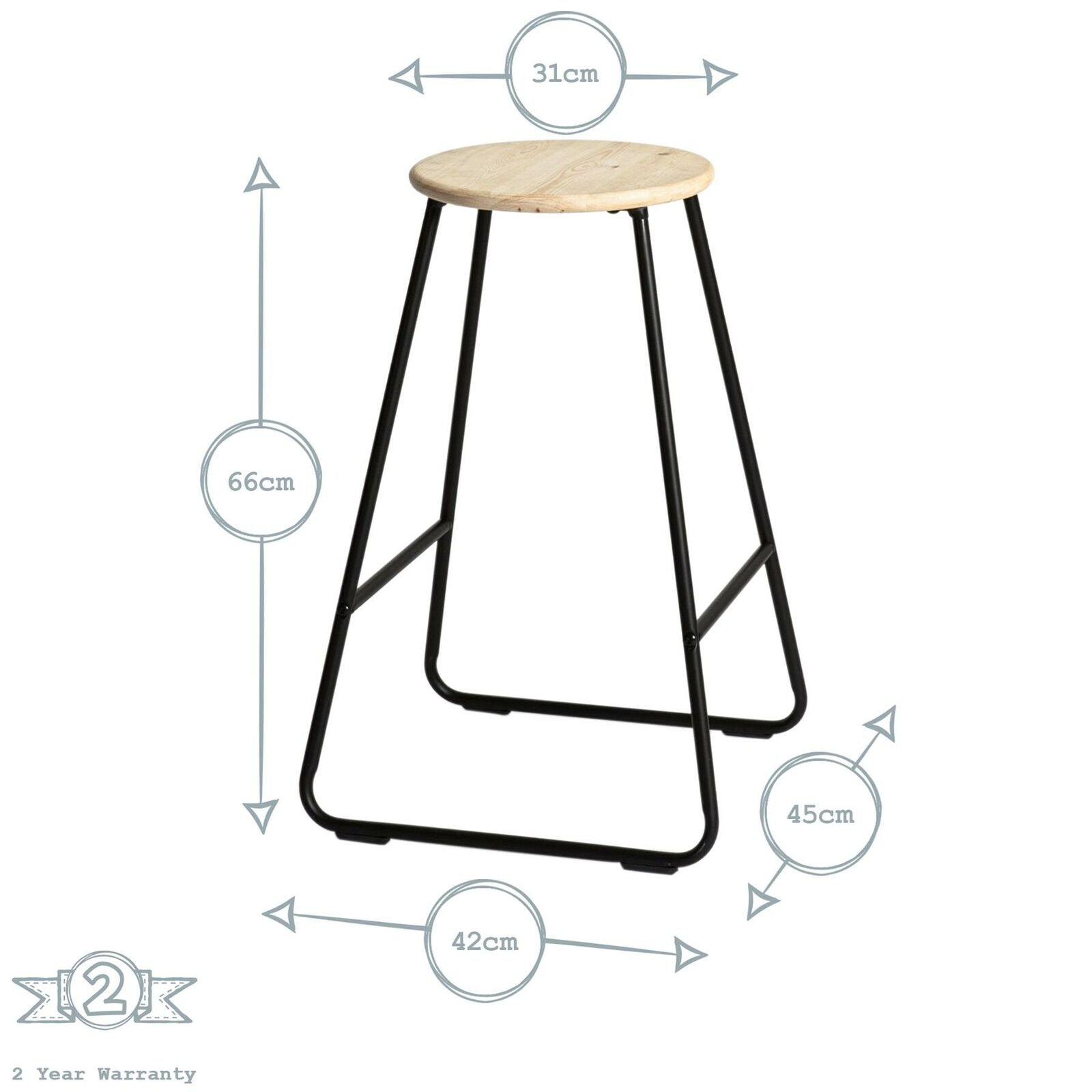 2x Wooden Bar Stools Breakfast Kitchen Island Counter Dining Chair Black / Pine