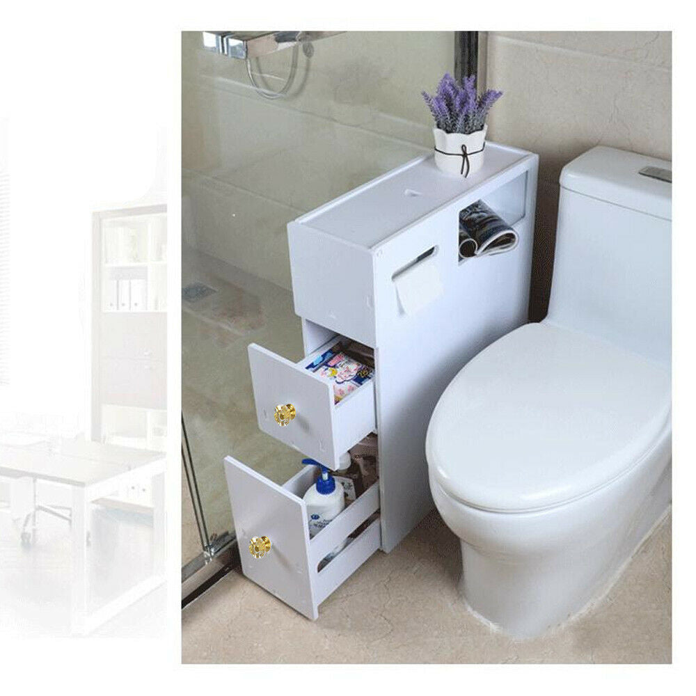 Bathroom Toilet Slim Floor Cabinet Narrow Storage Cupboard with Drawers
