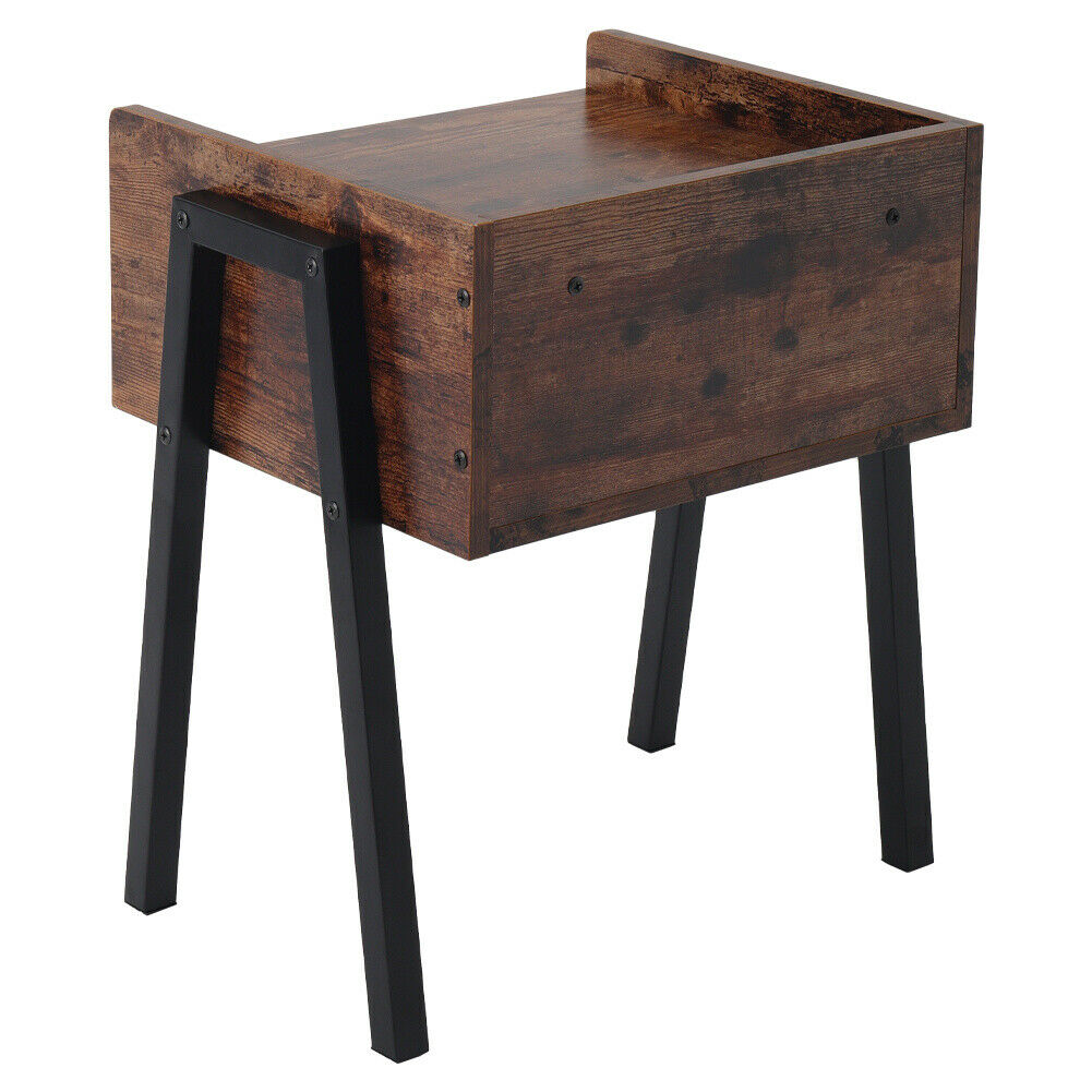 Rustic Wood Bedside Cabinet Side Table Industrial Bedroom Storage Nightstand