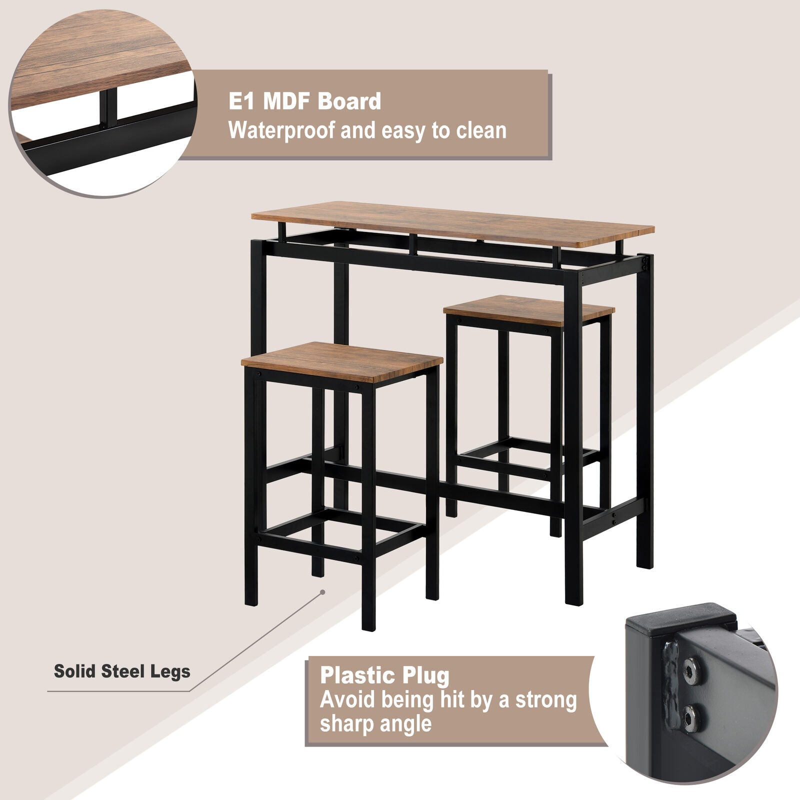 Bar Table and Stool Set For Kitchen Dining Room 2 Bar Stools Chair Industrial