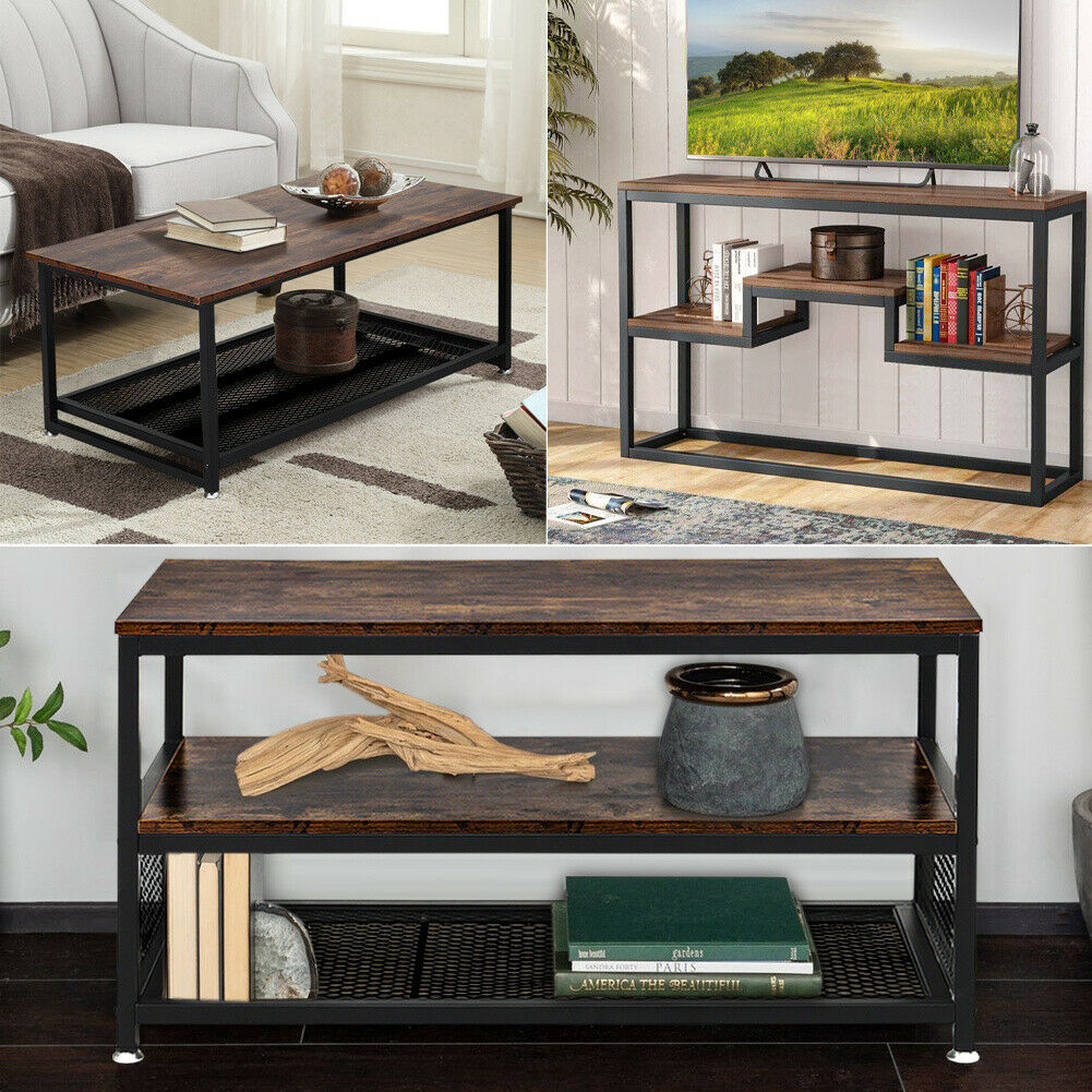 Industrial Wood Metal Console Table/Coffee Table/TV Stand Living Room Furniture