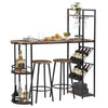 Industrial Bar Table Set with 2 Chairs Dining Set w/ Wine Rack Side Storage HT