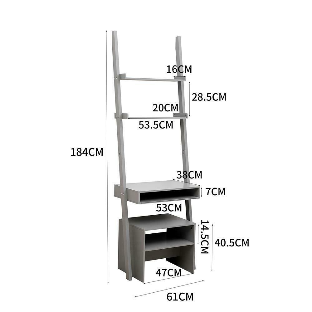 Grey 3 Tier Ladder Desk Unit Home Office Shelving Storage with Stool Included