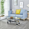 Clear Glass Coffee Table Rectangle Tempered Floral Luxury w/ Shelf Living Room