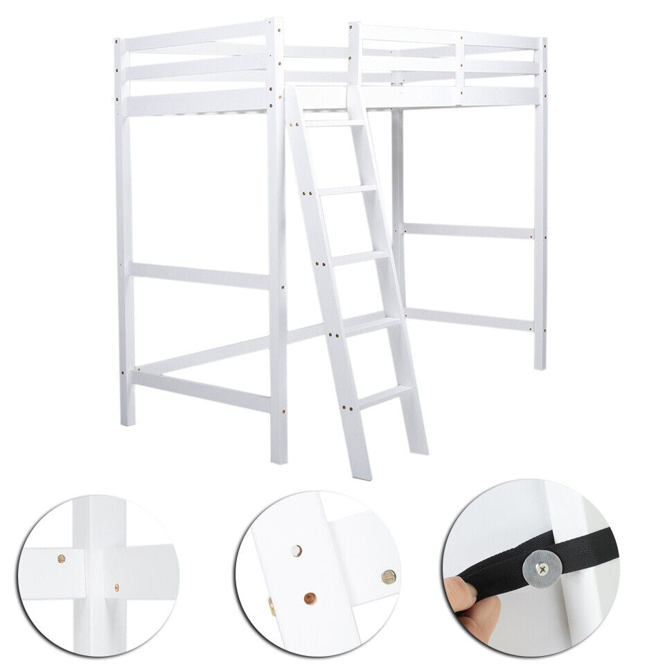 3FT High Sleeper Loft Cabin Bed For Child Kid Wooden Bunk Bed Frame Ladder White