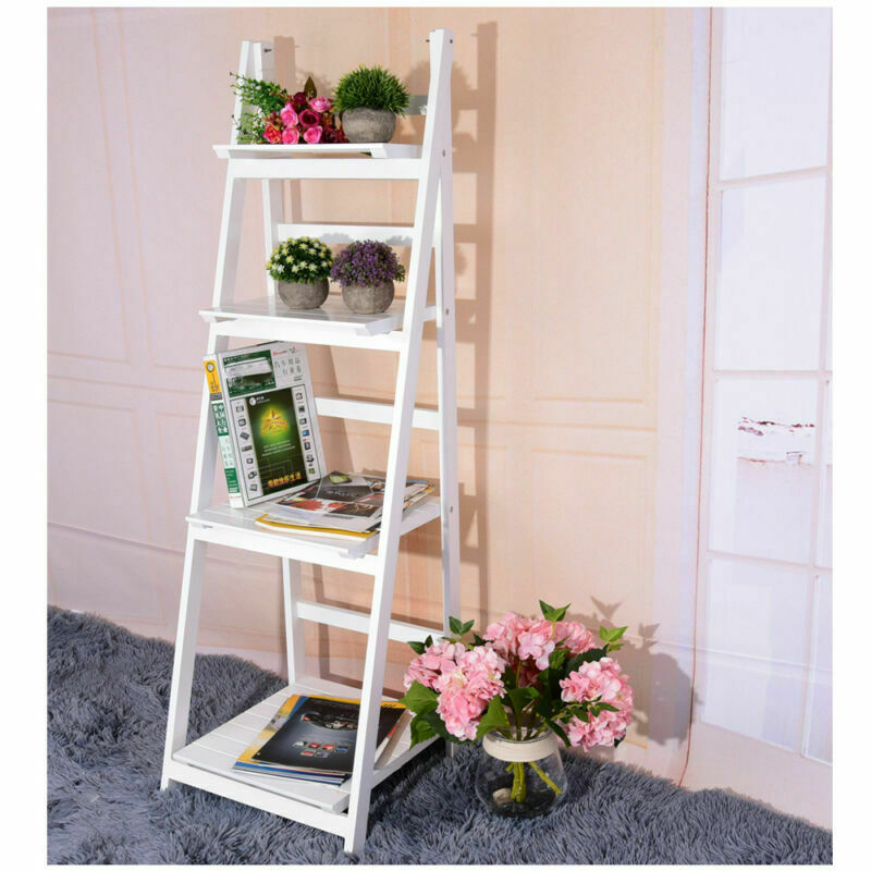 3&4 Tier Wooden Ladder Shelf Storage Home Display Unit Plant Flower Shelves