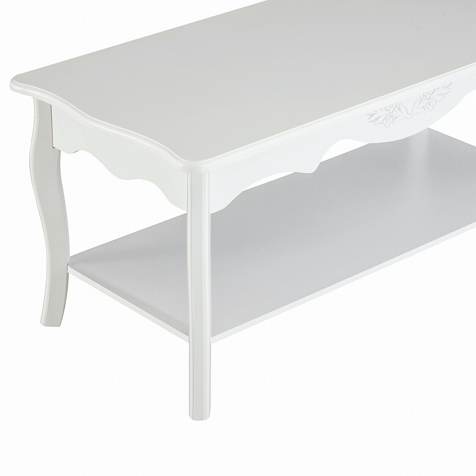 Wooden Coffee Tea Table Modern White Shelf Storage Living Room Home Furniture