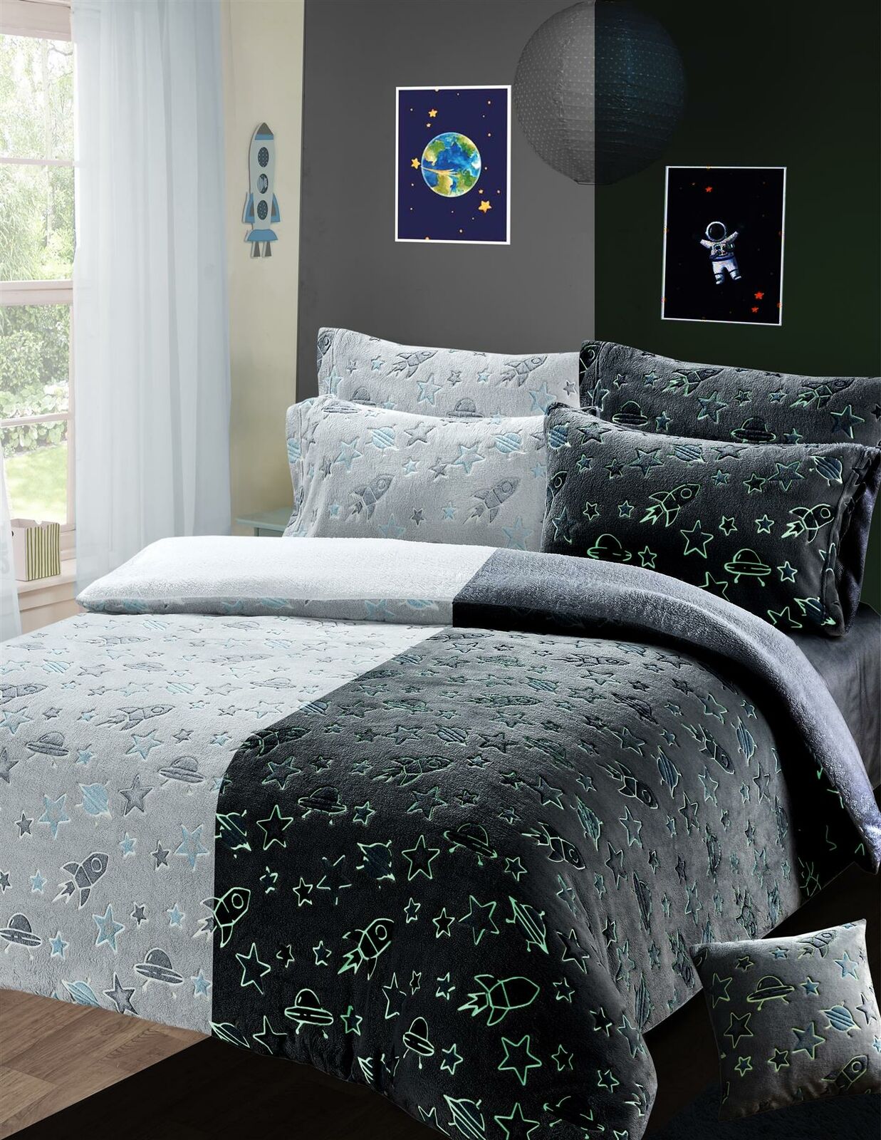Glow In The Dark Teddy Fleece Duvet Cover Sets Soft Warm Kids Bedding Quilt set