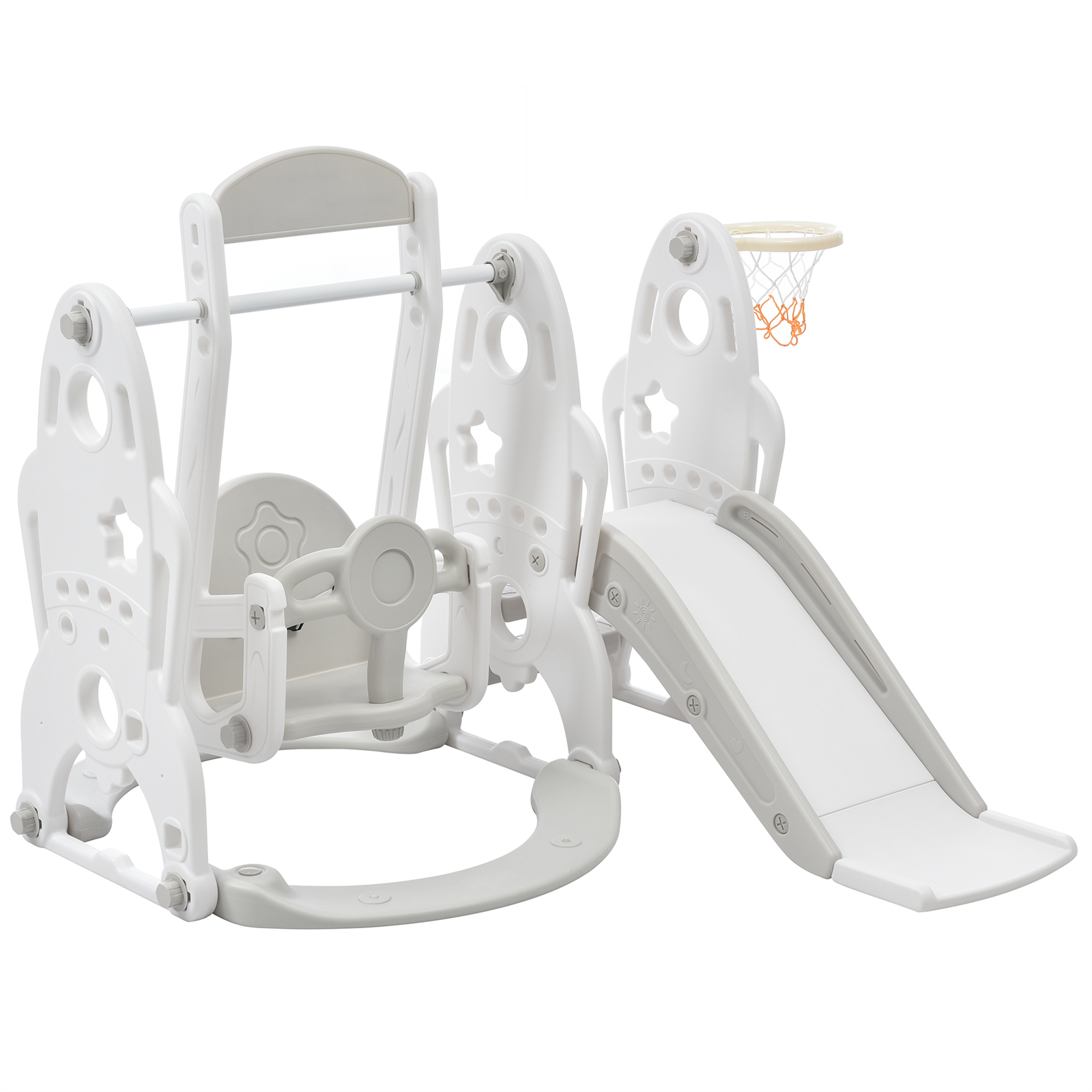 4 in 1 Kids Swing & Slide Set Toddler Baby In/Outdoor Climber Basketball Hoop HT