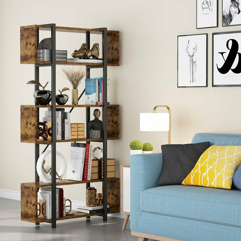 6 Tier Bookshelf Industrial Bookcase Freestanding Home Display Decorative Shelf