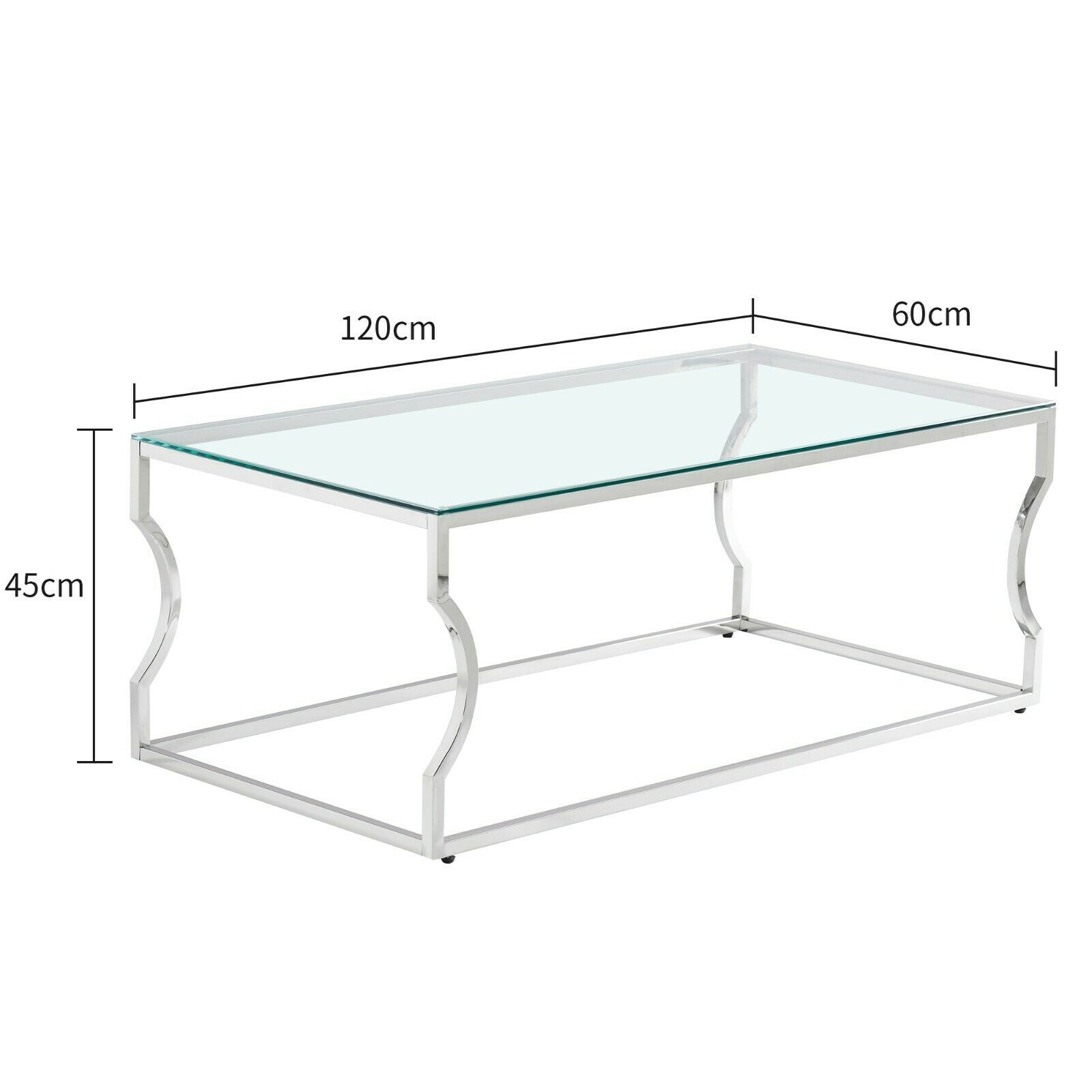 Console Coffee End Table Tinted Tempered Glass Furniture Chrome Crescent Leg