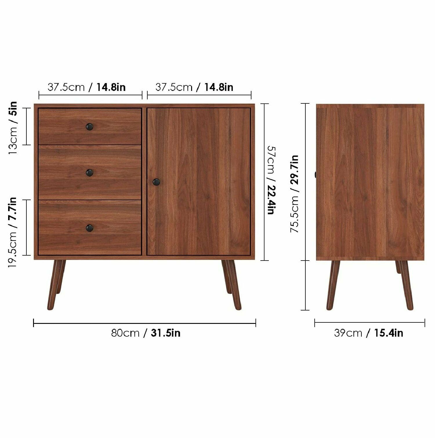 Oak Sideboard Buffet Solid Wood with Door 3 Drawers Storage Cupboard Dining Home