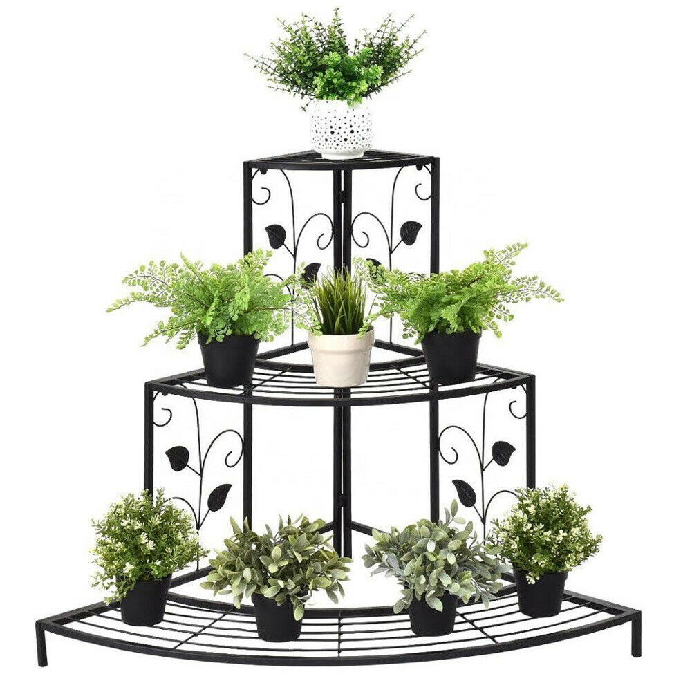 3 Tier Iron Outdoor Plant Pot Stand Flower Display Shelf Rack Home Garden Indoor