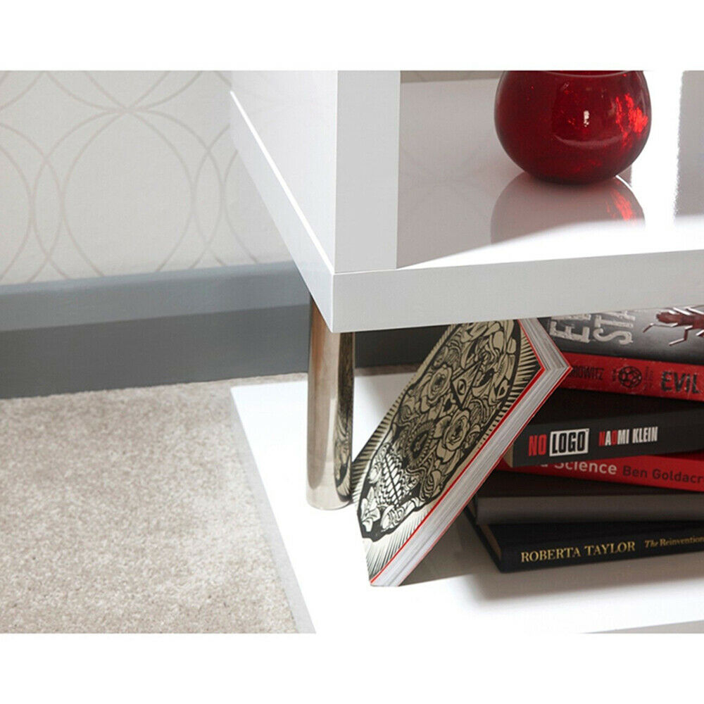 Coffee/Side Table With RGB LED Light Simple Modern Design White High Gloss Unit